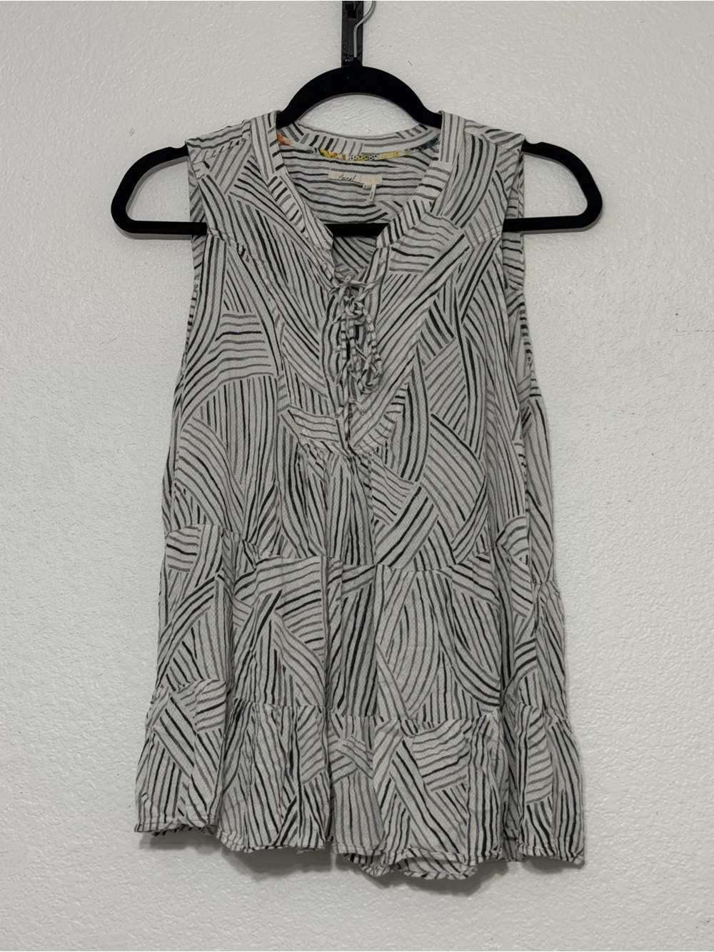 Anthropologie Floreat 12P Striped Tiered Lace Up Boho Tunic Top